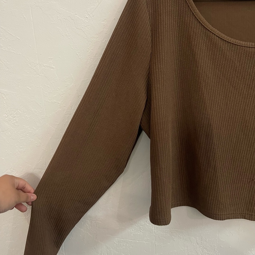 Cider - Brown Ribbed Long Sleeve Top - Picture 2 of 5